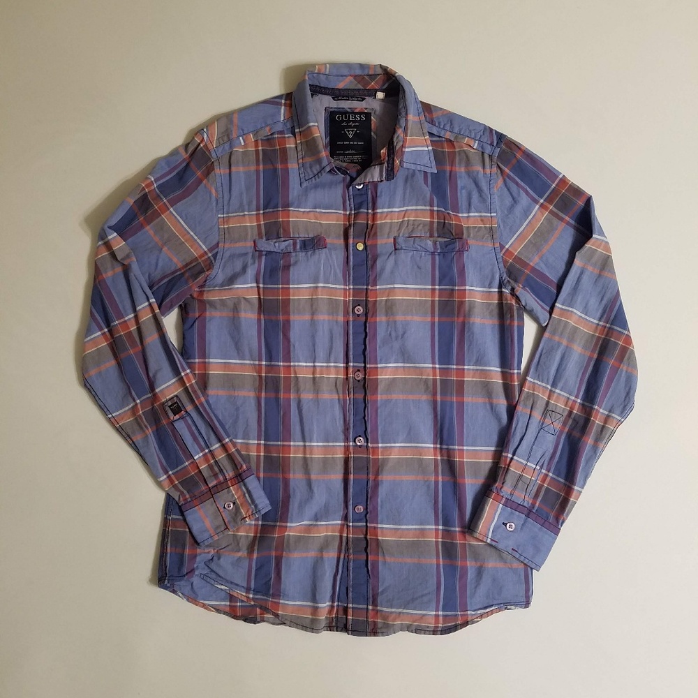Guess Plaid Long Sleeve Button-Up Small